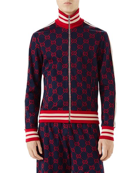 gucci jacket blue red white|Gucci gg print jacket men's.